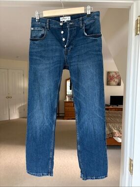 Mango denim Jeans womens Straight-Leg Jeans in Medium Blue Wash